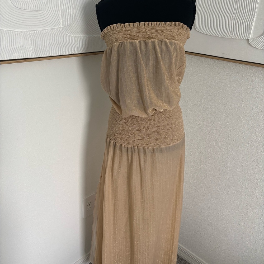 Ramy Elegant Tan Strapless Maxi Coverup dress